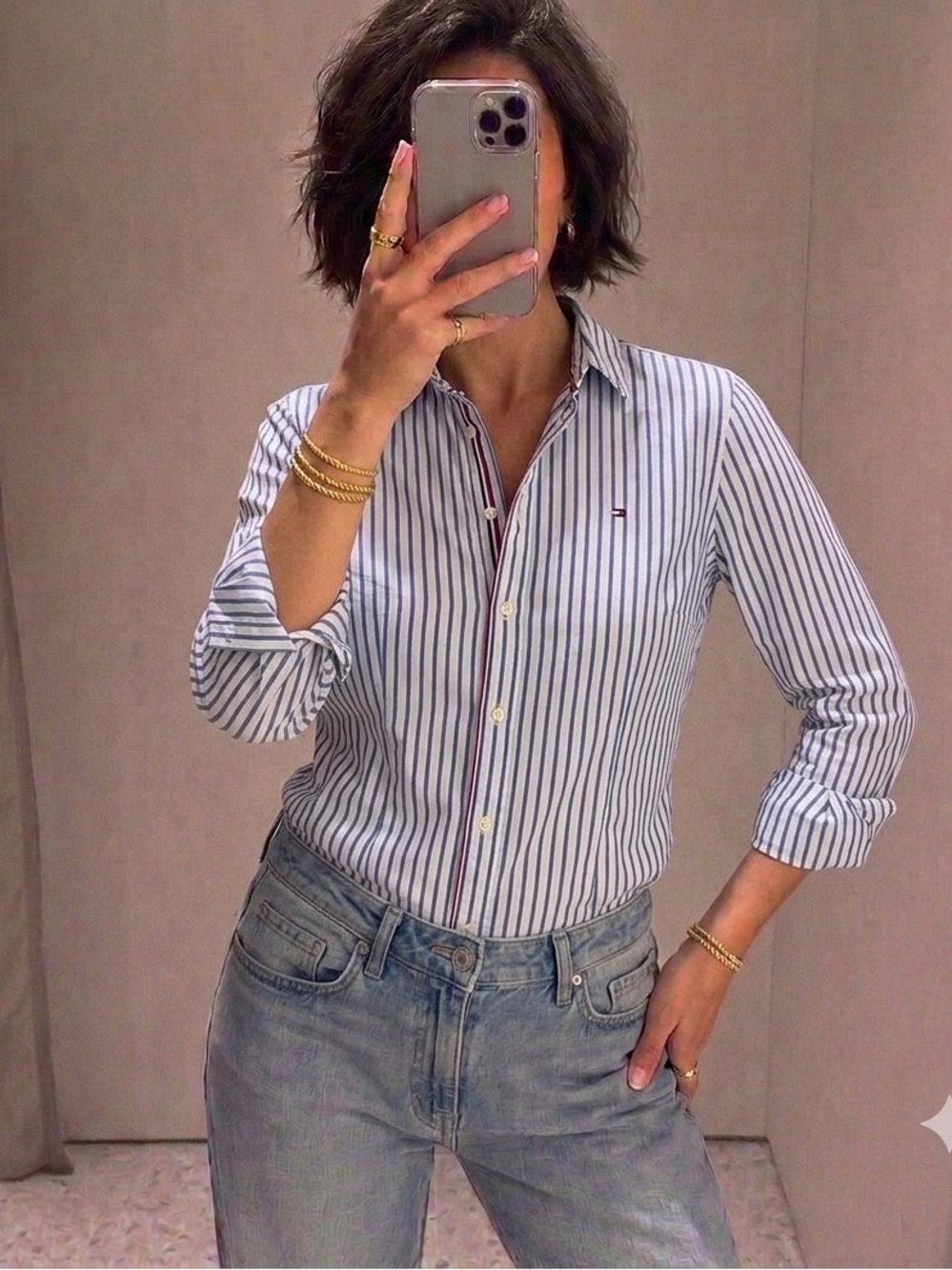 Bundle Tommy Hilfiger White Shirt with Blue Vertical Stripes
